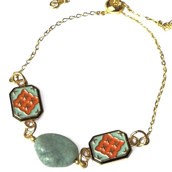 REIMAGINED Gold Tone Howlite and Agate Bracelet Earring Set - Picture 7 of 10